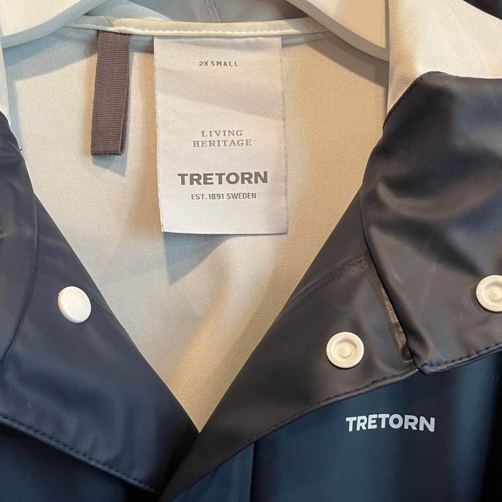 Tretorn Navy Blue Rain Trench Coat with Cream Lining - Picture 2 of 5